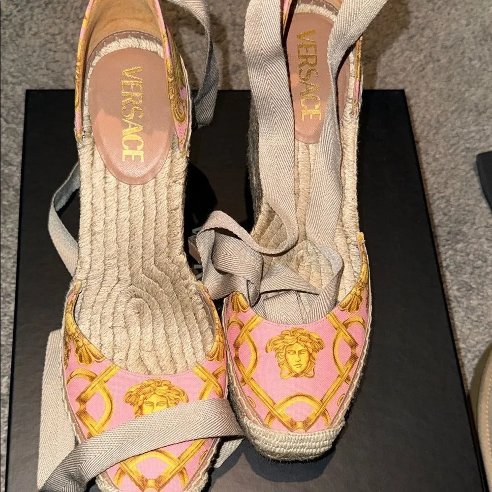 Versace Medusa Pink and Gold Espadrille Sandals
